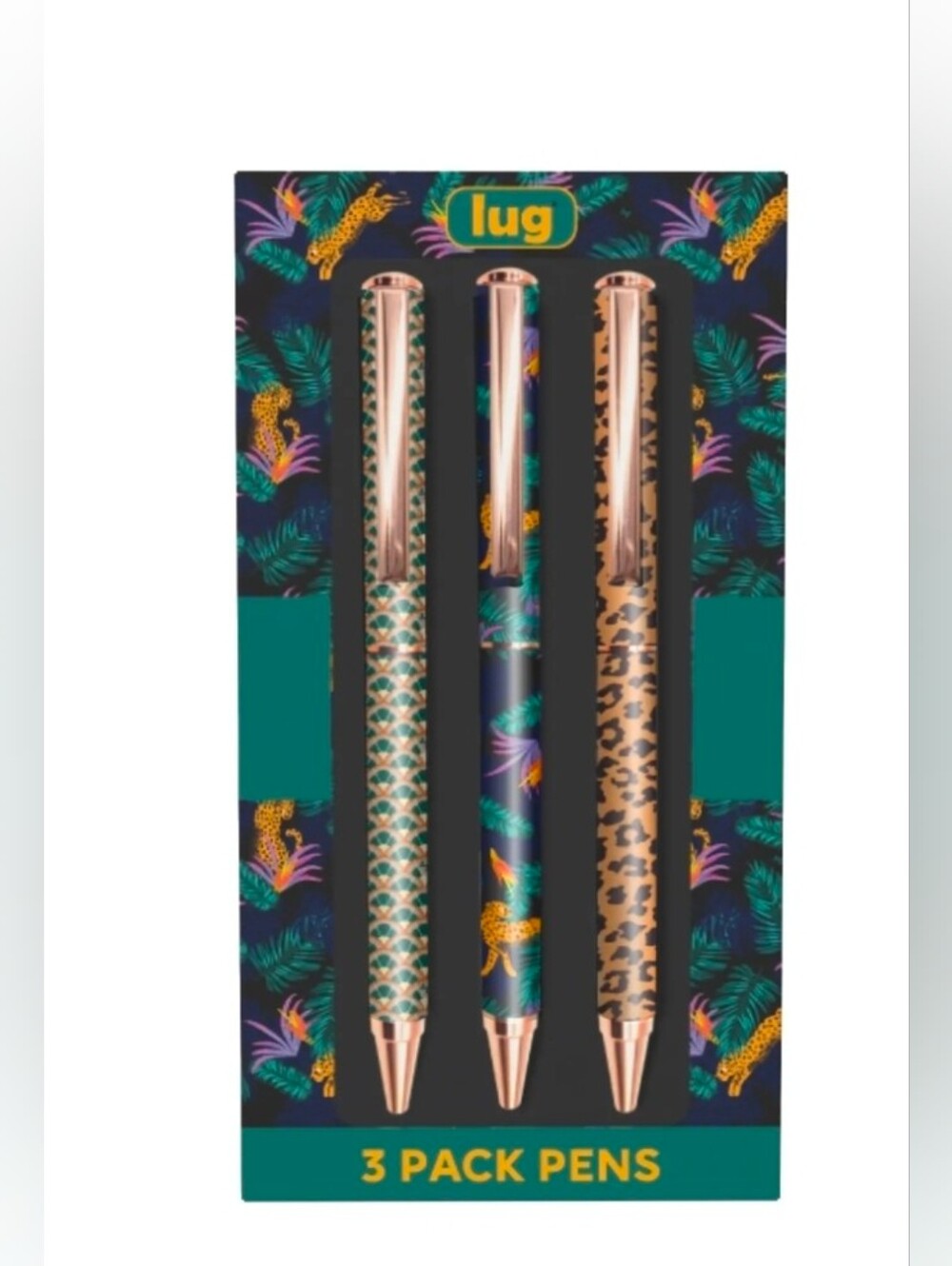 lug 3-Pack Decorative Pens — Teal, Navy, Leopard Print